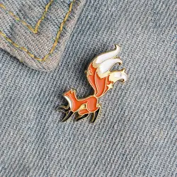 Little Fox Enamel Pin Custom Mini Animal Brooches for Shirt Lapel Backpack Cartoon Big Tail Fox Badge Jewelry Gift for Friends