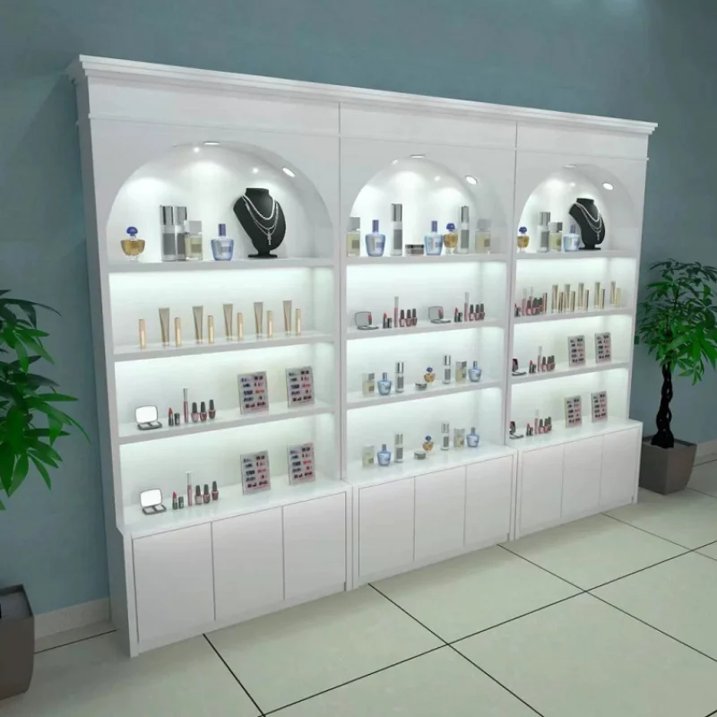 custom.Custom Wooden Wall Cosmetic Shelves Display Cabinet Makeup Display Wall Showcase Display