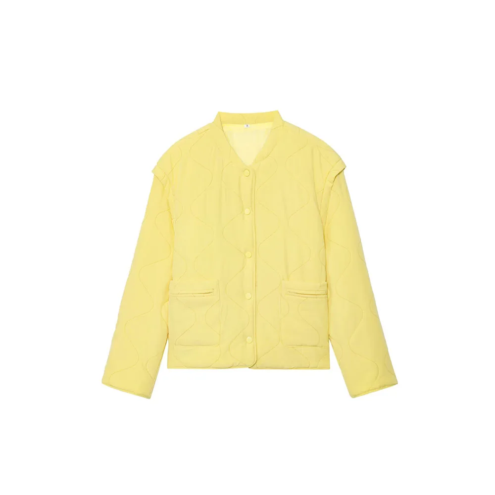 

Autumn new women's loose solid color fashionable casual versatile line sewn cotton jacket