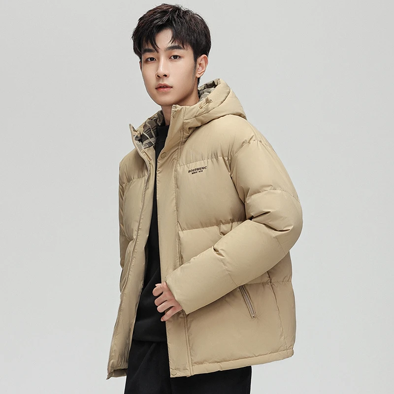 

2025 New ex Hooded Trendy down Jaet Loose Hong Kong Sle Large Size Couple ort Top Coat Polyester Fiber White Du down