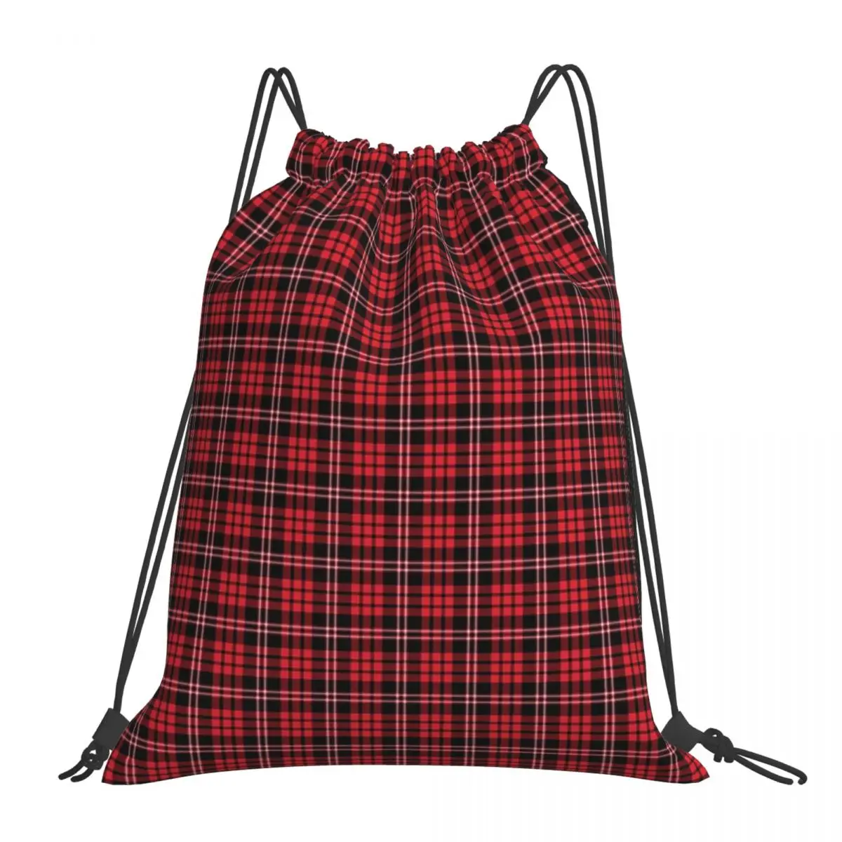 Classic Red Checkered Scottish Tartan Plaid Pattern Backpacks Casual Portable Drawstring Bags Sports Bag Book Bags For Travel