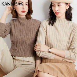 Maglione donna 2024 autunno inverno dolcevita manica lunga Pullover maglione Casual Vintage Basic knitted Top Solid Slim Pull Femme