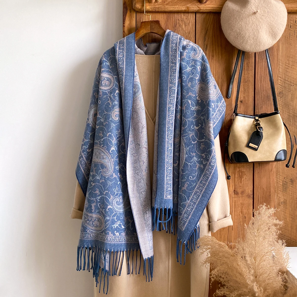 

Шарф-хиджаб из пашмины в богемном стиле с узором пейсли - длинная мусульманская кашемировая шаль люксового бренда | Женская мягкая повязка на голову-тюрбан