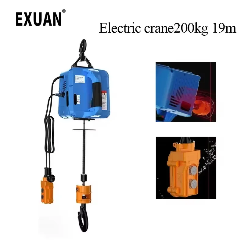 Portable Electric Hoist Electric Winch Wireless Remote Control 220V Small Crane Home Decoration Crane Portable Lifting Winch