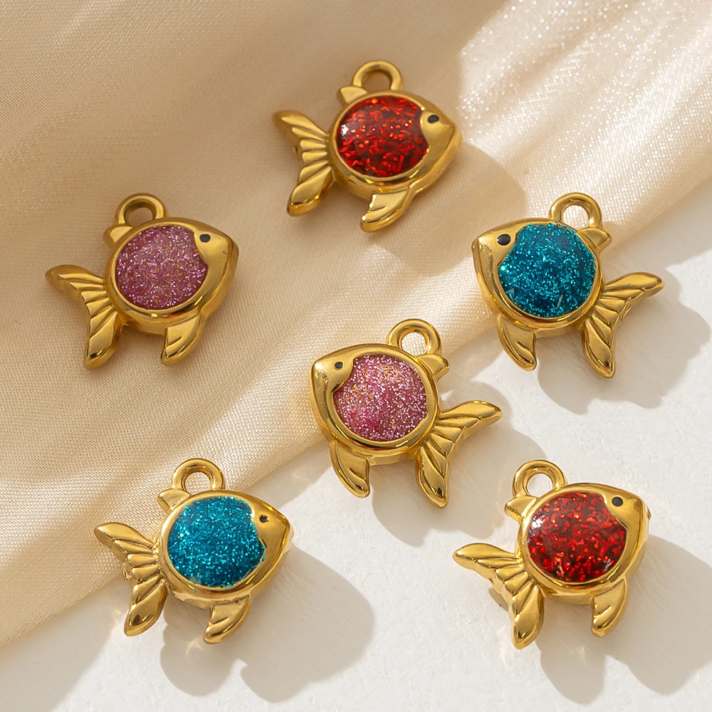 

5pcs Stainless Steel Enamel Charms Cute Fat Blue Pink Fish Pendant For DIY Necklace Bracelet Jewelry Making Supplies Accessories