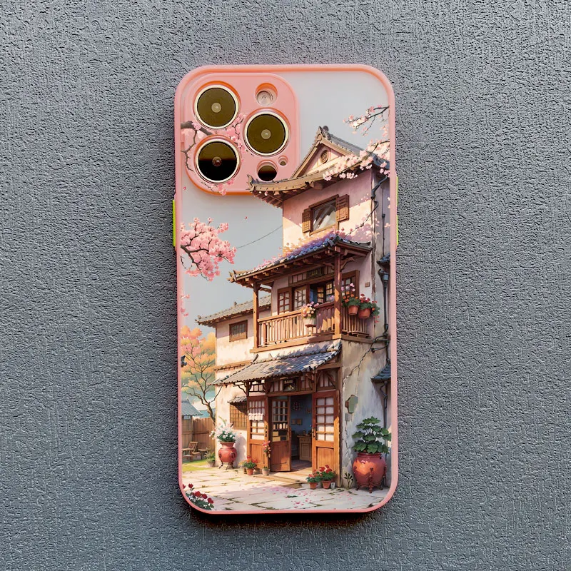 Vintage Ölgemälde Haus Handyhülle für iPhone 11 13 12 Pro MAX Mini XR XS X 17 16 15 14 Pro Max Plus Blumenhof Cover – Detail 2