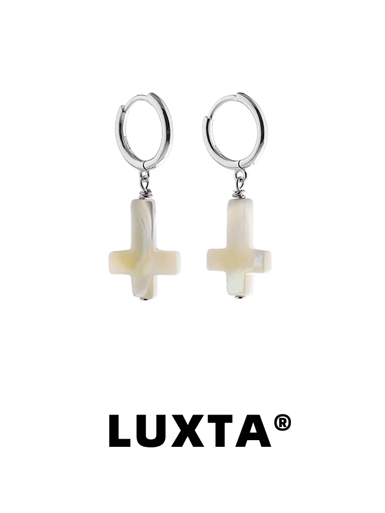 

Luxta Original Design Pure Silver Mother of Pearl Cross Earrings Unisex High Fashion Jewelry out New Trend in Ear Jewelry