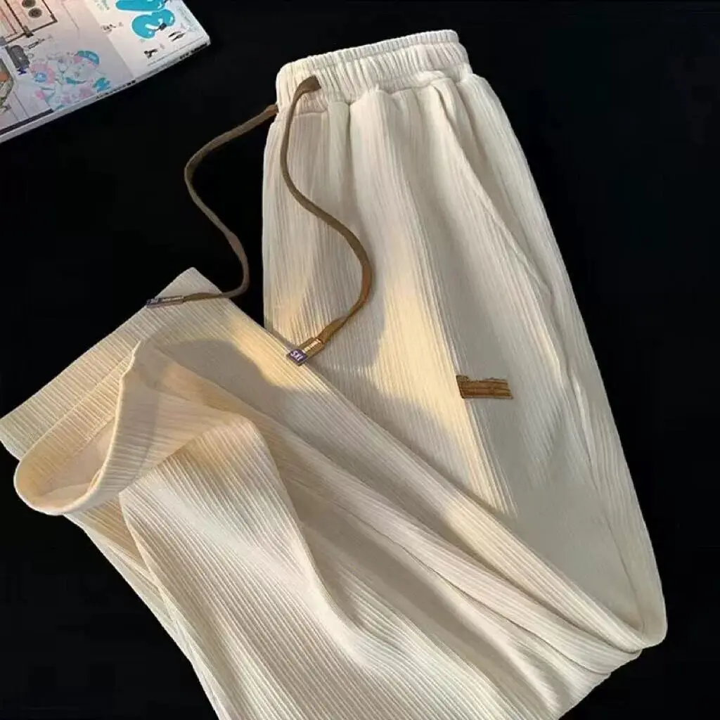 Ice Silk Thin Summer Casual Straight Leg Pants Women's Drapey Wide Leg Long Trousers Hong Kong Style INS Trendy Student Loose...