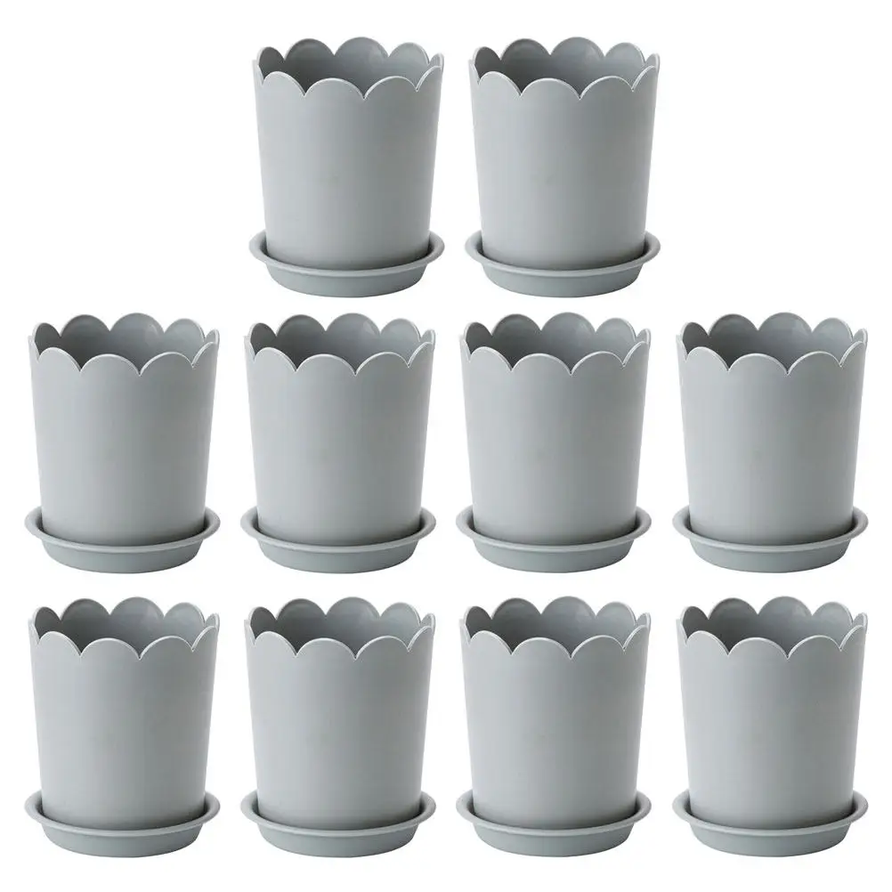 10Sets Plastic Rose Planter Cylinder Shaped Stackable Scalloped Edge Breathable Flowerpots for Indoor Outdoor Gardening Plant