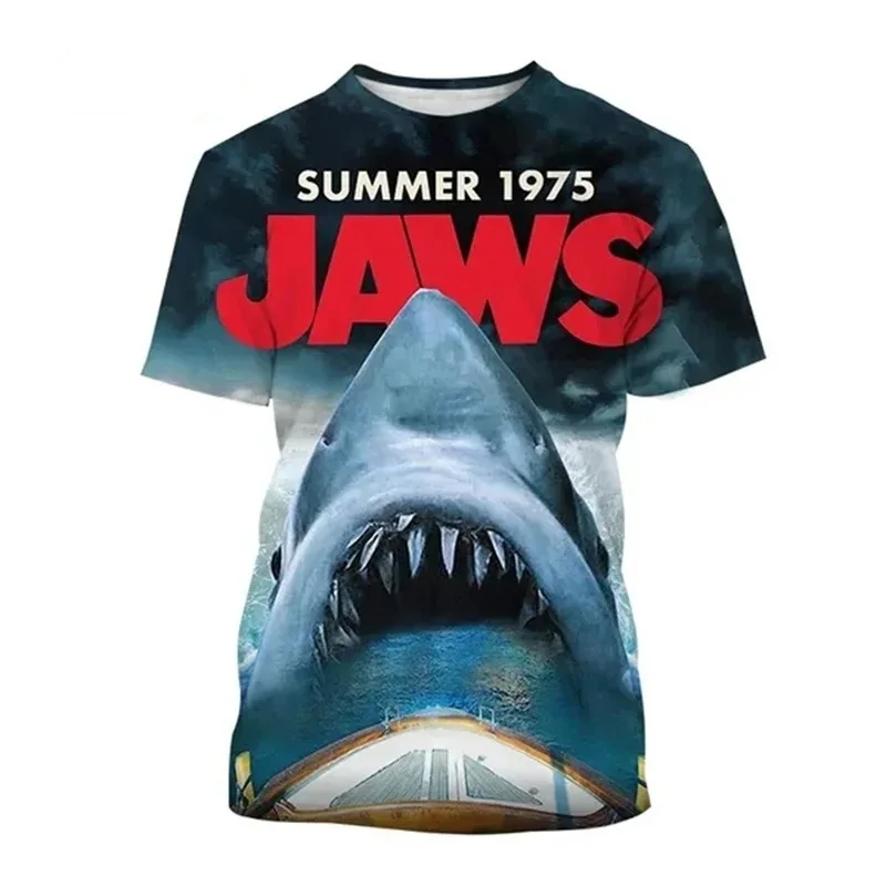 Hot Selling Horror Movie Jaws 3D Printed T-shirt Man-eating Shark Great White Shark Hip Hop Casual Men Women Short Sleeve Tops