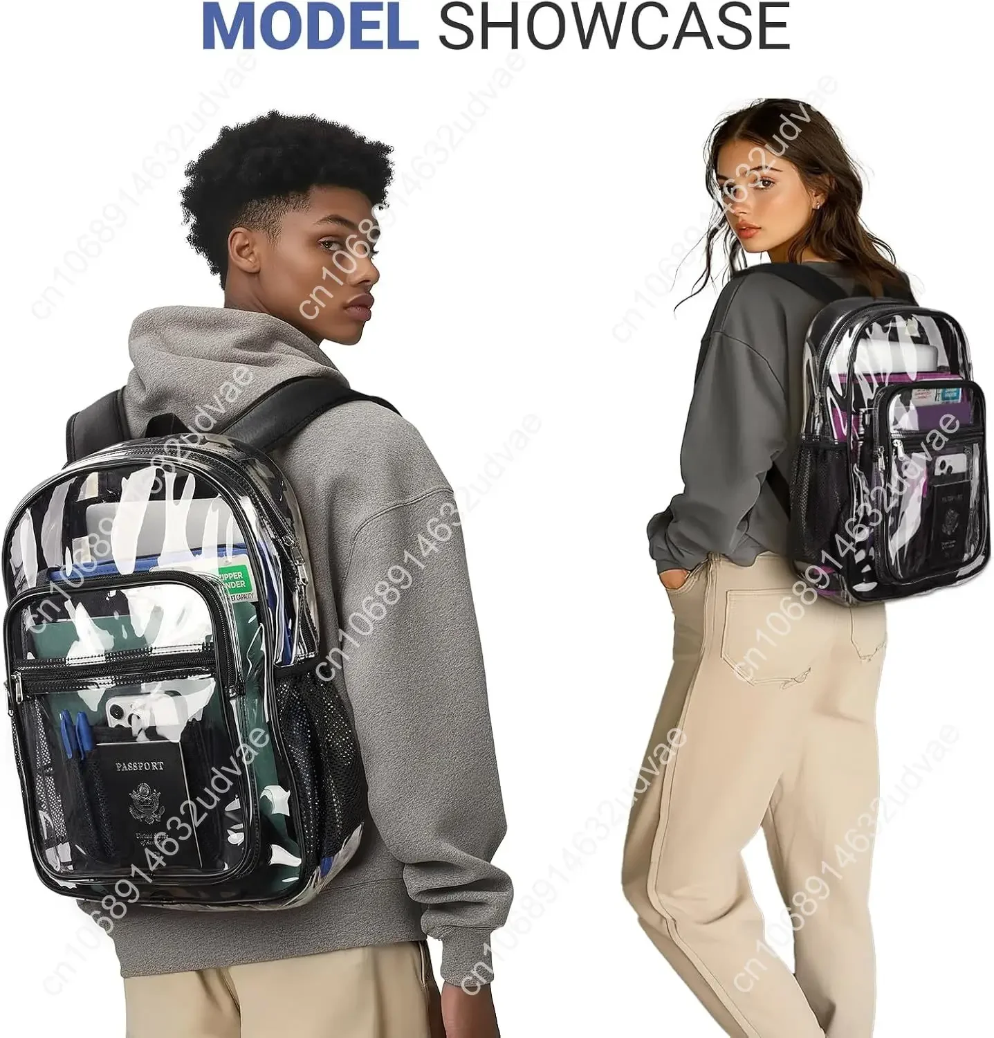 Clear Backpack Heavy Duty for School – 17in Transparent PVC Bag with Large Capacity & Reinforced Straps for Men, Women, B