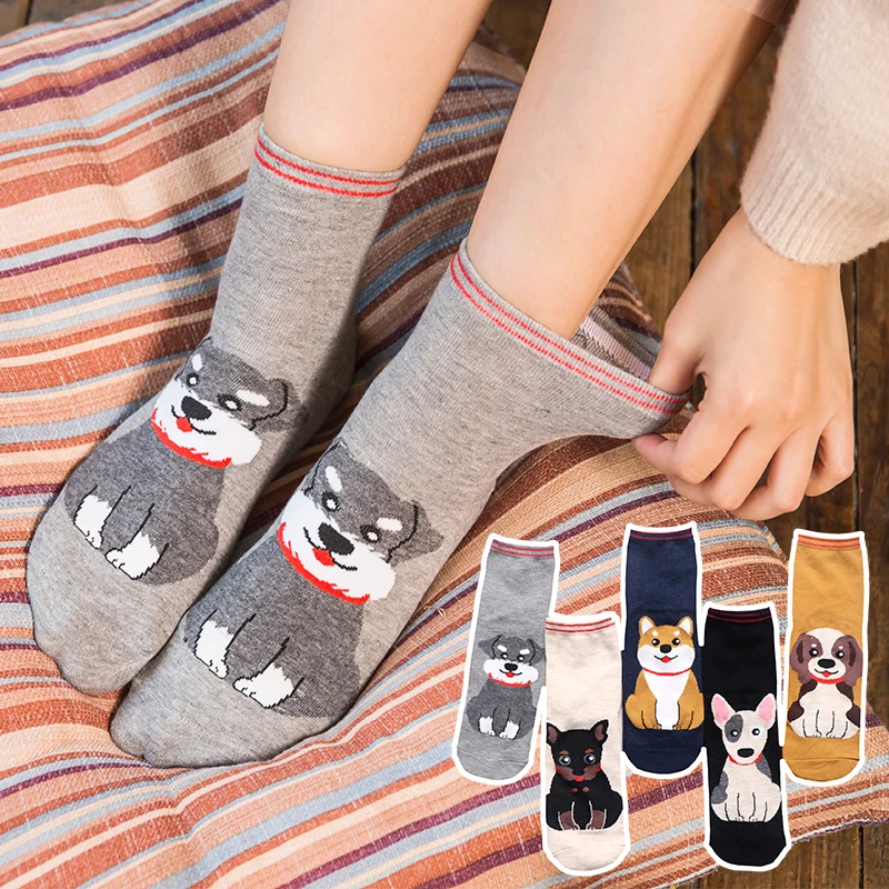 Primavera autunno donna calzini equipaggio Kawaii divertente cartone animato animale cane quattro stagioni carino confortevole femminile Casual