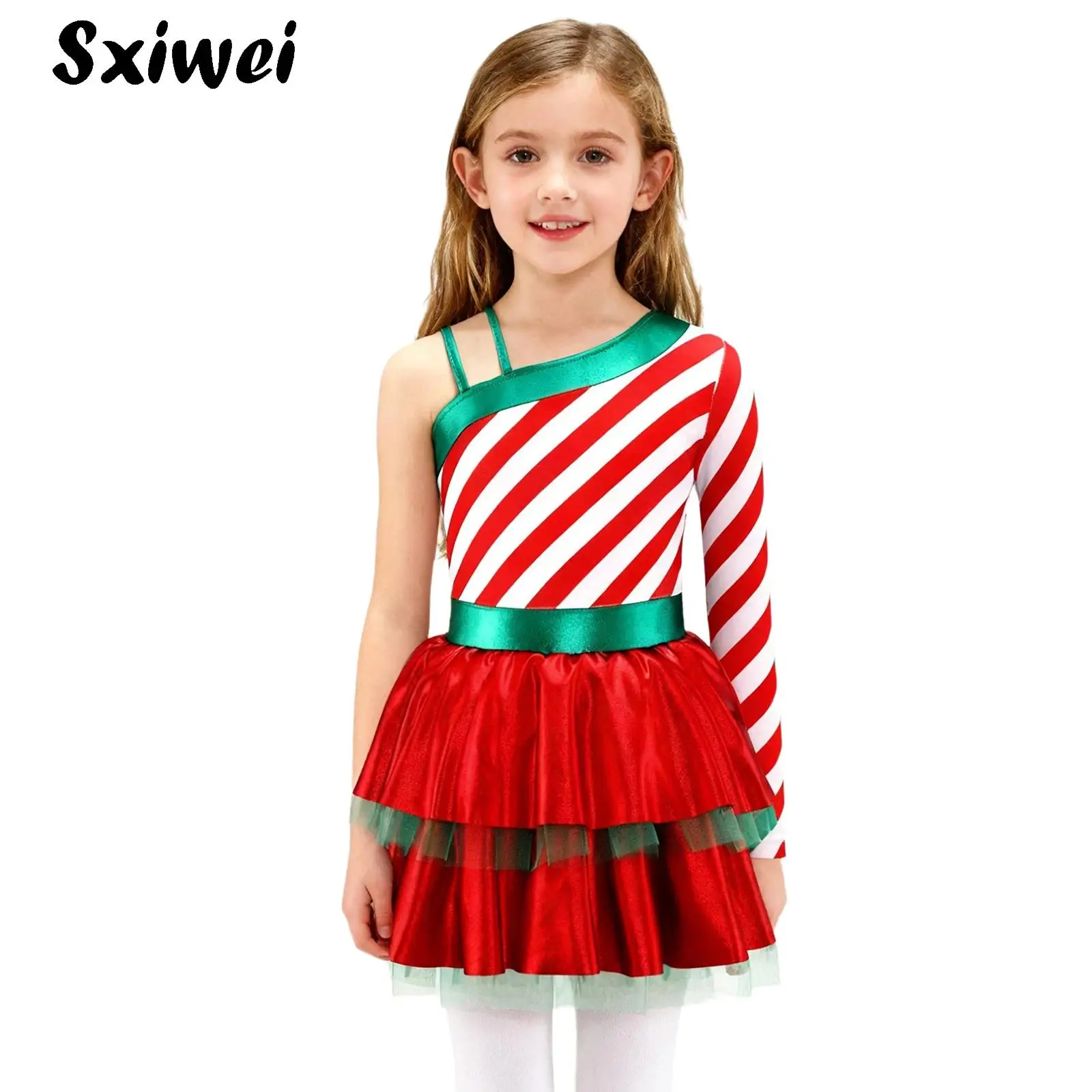 

Girls Christmas Miss Santa Cosplay Costume New Year Party Candy Cane Dancewear Gymnastics Leotard Figure Skating Leotard Dress