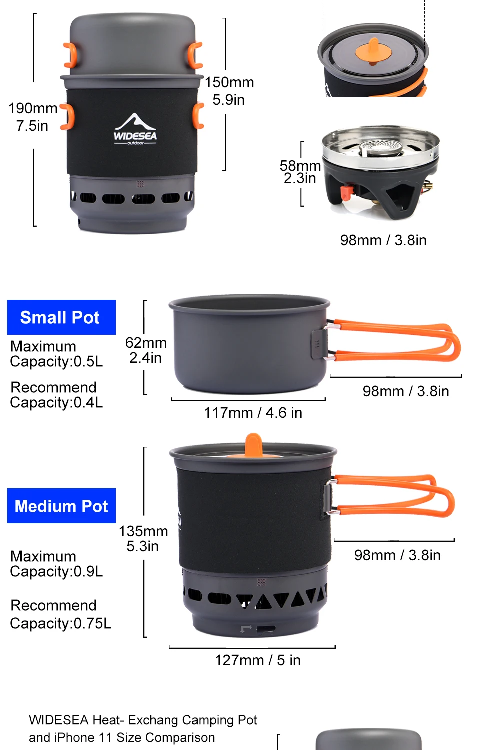 Widesea Camping-Kochsystem mit Wärmetauscher, Outdoor-Gasbrenner, Herd, Touristentopf-Set, Tasse, Geschirr, Kochgeschirr, Tourismus, Wanderung – Detail 2