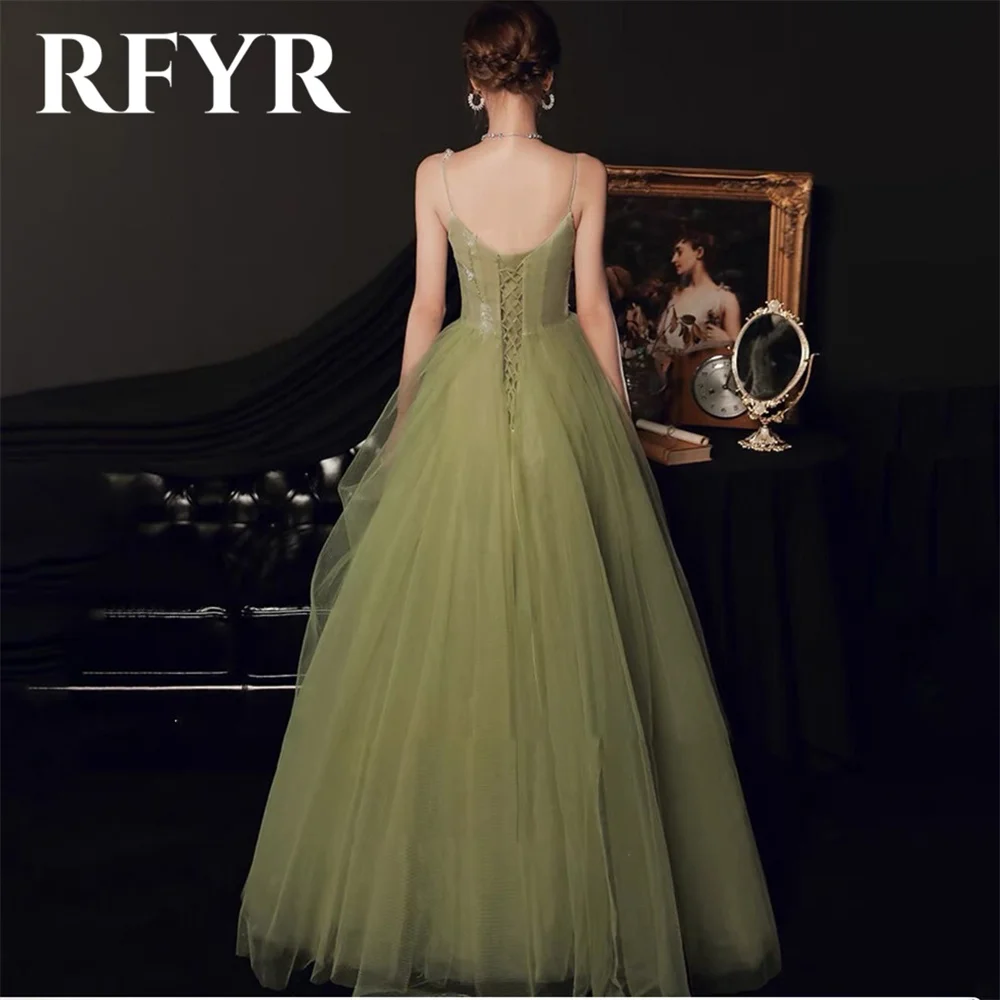 RFYR Green Exquisite Tiered A-line Evening Dresses Spaghetti Strap Pleat Flowers Prom Dress Morden Vestidos De Fiesta Customized