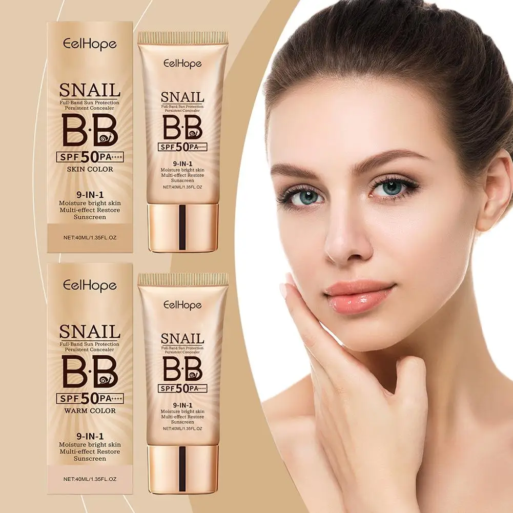 カタツムリ日焼け止め BB クリーム SPF 50 サンブロックメイクアップ保湿コンシーラーアイソレーションローションフェイスロングラスティング化粧品コンシール K0D3