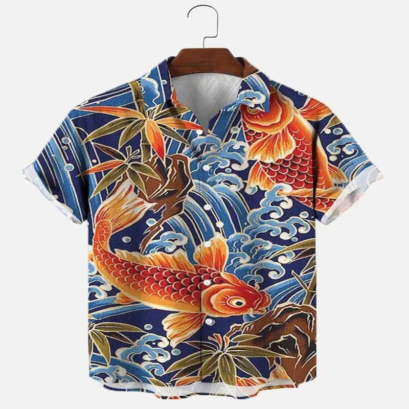 Camisa hawaiana con estampado de pez Koi vintage Camisa hawaiana estampada en 3D para hombres y mujeres Camisa casual unisex