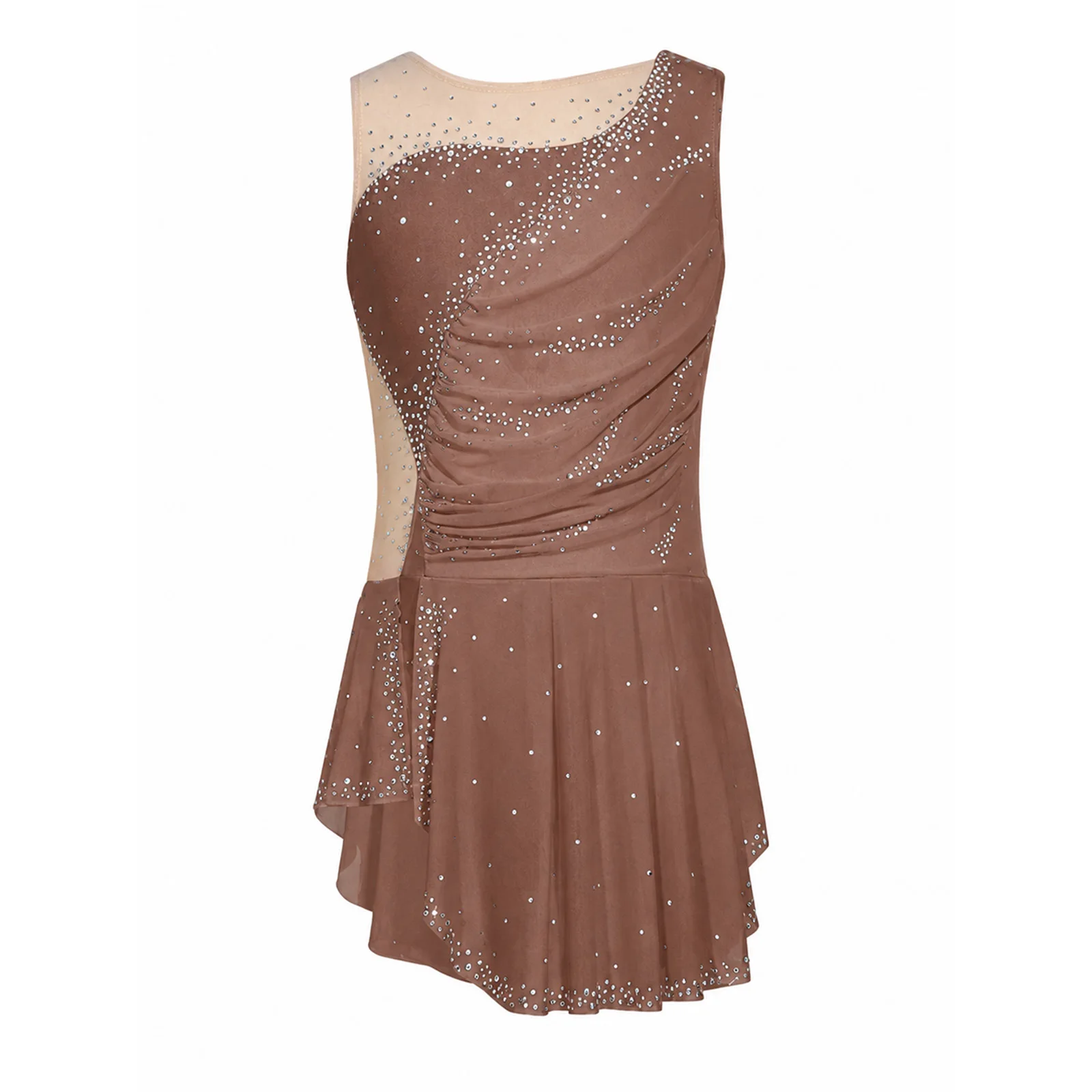 Kinder Mädchen Gymnastik Eiskunstlauf Ballett Tanzkostüm Funkelnde Strasssteine Gerafftes Netzkleid mit Seitenschlitz und Eingebautem Slip – Detail 11