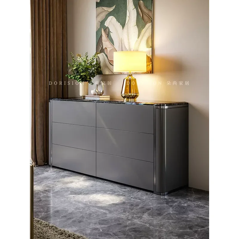 Italian Minimalist Entrance Cabinet Living Room Wall Mounted Six Drawer Solid Wood Bedroom Light Luxury Storage High End