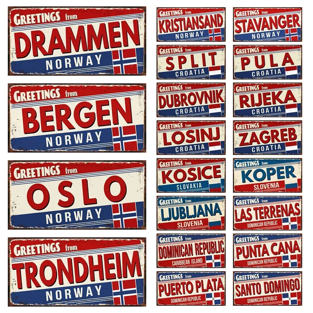 Norway Slovenia Croatia Metal﻿ Tin Signs Retro Vintage Decorative Plate Wall Art  Retro Home Decor Craft Souvenirs 30X15CM