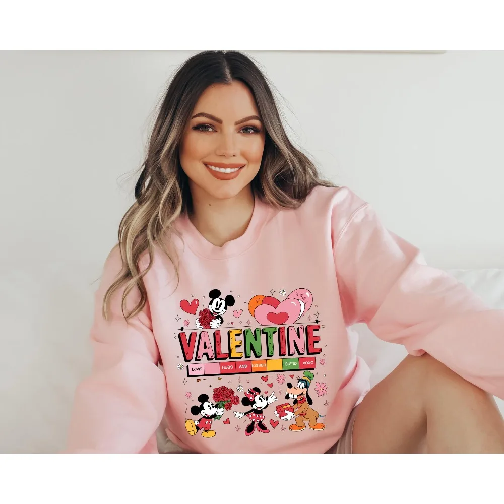 Sweat-shirt Disney en forme de cœur pour la saint-valentin, pull décontracté, confortable et ample à col rond, haut Streetwear