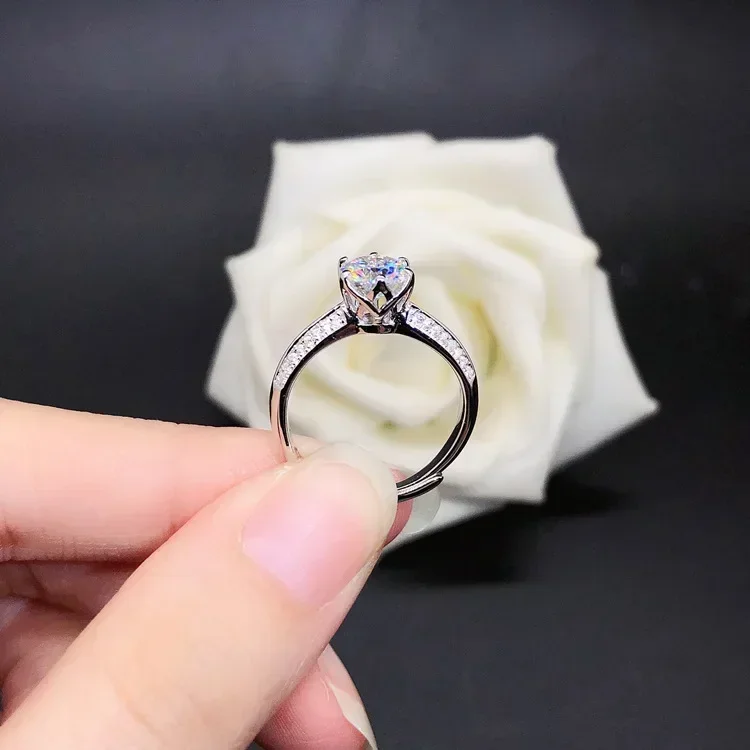

Solid 14K White Gold AU585 Platinum PT950 Moissan Diamond Ring Opening Adjustable One Carat Proposal Ring