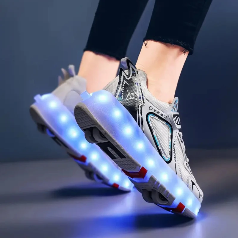 أحذية كاجوال للأطفال مع عجلات LED قابلة للفصل زلاجات دوارة مقاومة للاهتراء، أحذية رياضية مريحة وخفيفة الوزن للأطفال