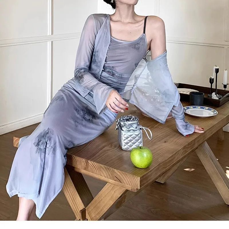 Vestido sem costas sem mangas floral feminino, fenda lateral, cobertura de quadril, plissado, temperamento, elegante, diário, moda sexy