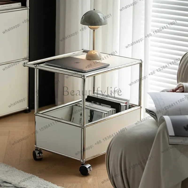 LDModular Stainless Steel Coffee Table Cabinet Storage Utility Cart Corner Display Living Room Side Table Rack Counter
