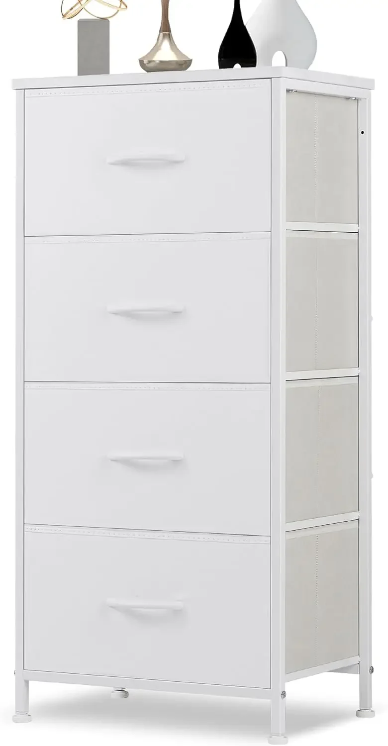 

Dresser for Bedroom, 4 Storage Drawers, Tall Fabric Closet Chests Organizer Tower Furniture with Wooden Top Metal Frame