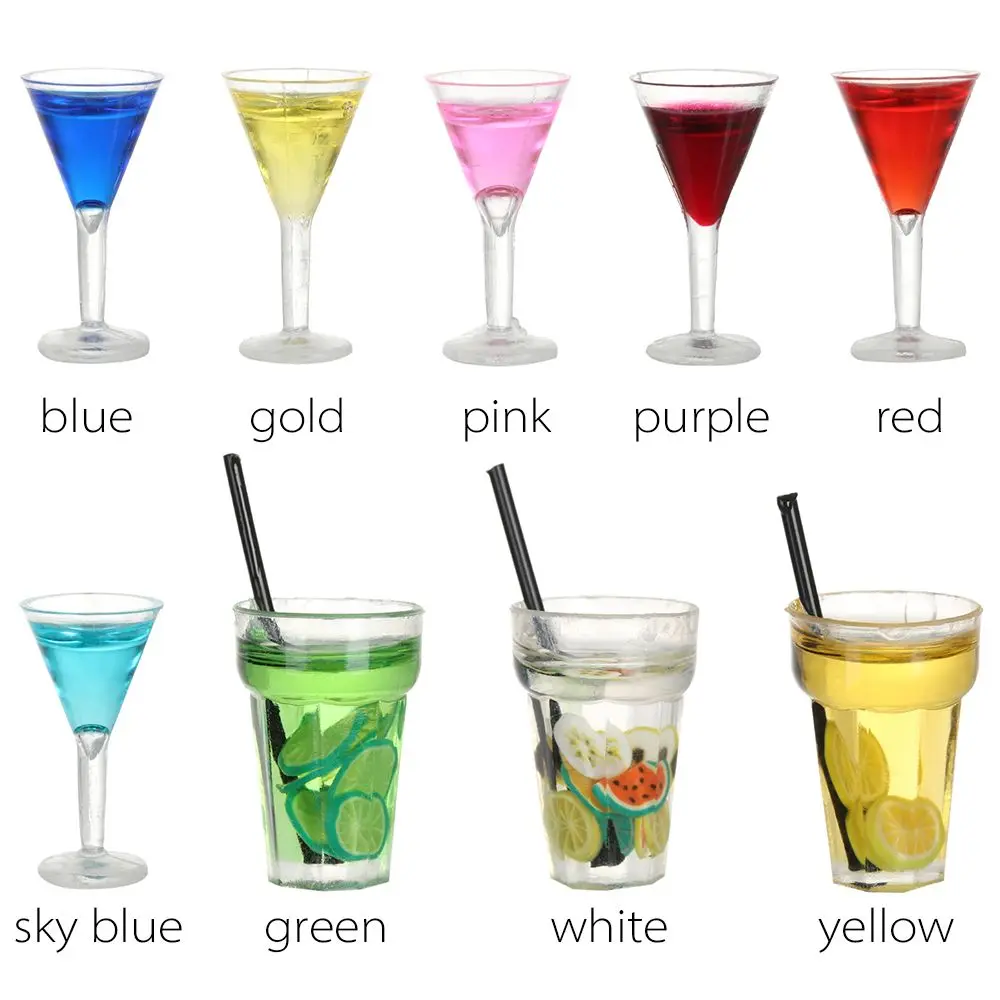 الحلي كوكتيل المشهد الصغير دمية لعبة صغيرة شاي الفواكه المشهد نموذج بيت الدمية الملحقات مصغرة الغذاء اللعب اطلاق النار