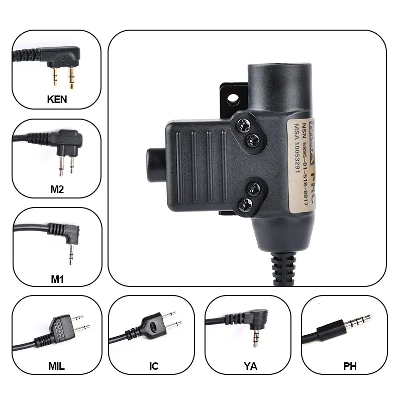 Militare U94 PTT Baofeng Tacical Headset PTT per Earmor Comtact cuffie da caccia U94PTT Fit Kenwood Motorola Plug