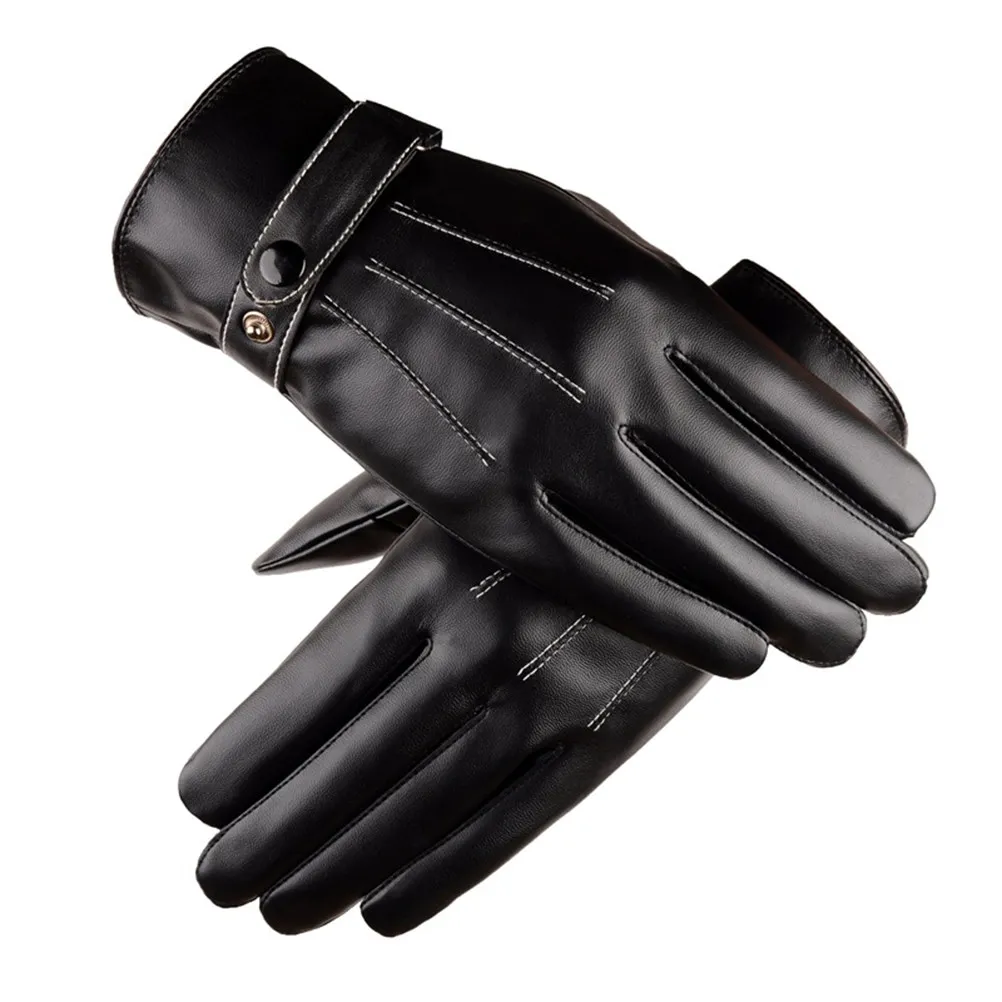 

1Pair Black Warm Gloves Touch Screen Texting Men Outdoor Driving Cycling Winter Thick Lining Gloves Blend Cuff