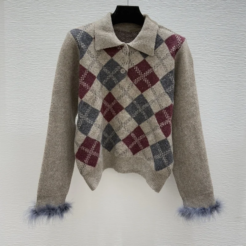 

Высококачественный разноцветный женский свитер из мохера с вышитым логотипом в клетку, пуловер 251016181