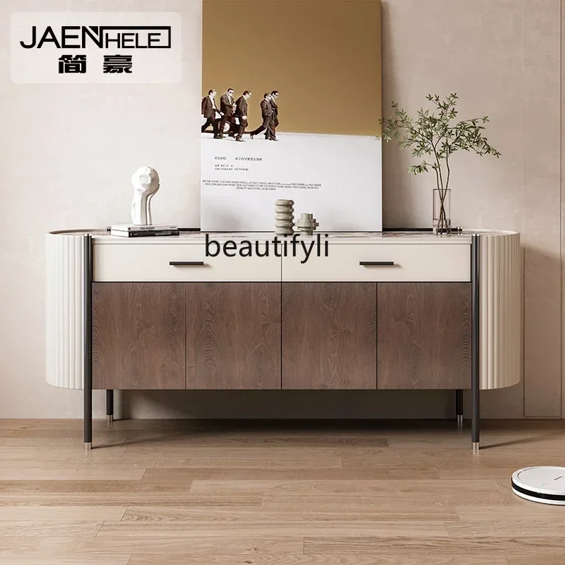 

02Q Solid wood sideboard modern light luxury restaurant stone slab drawer entrance living room storage furniture entrance cabine