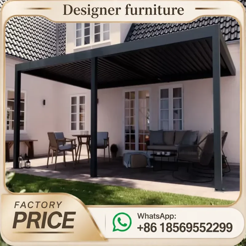 Motorized Aluminum Pergola Bioclimatic Louvered Roof Powder Coated Frame Rainproof Eco Friendly For Balcony Patio Garden