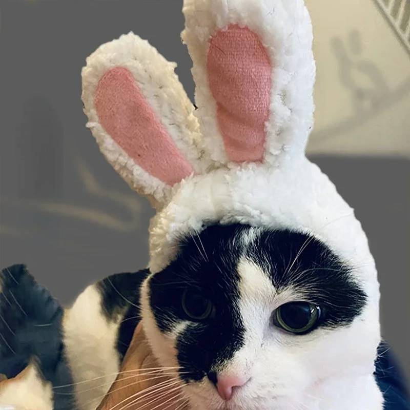 Rabbit Ear Cat Hat Plush Bunny Ears Dog Cosplay Pet Costume Headband Kitten Puppy Cap Teddy Headwear for Birthday Christmas