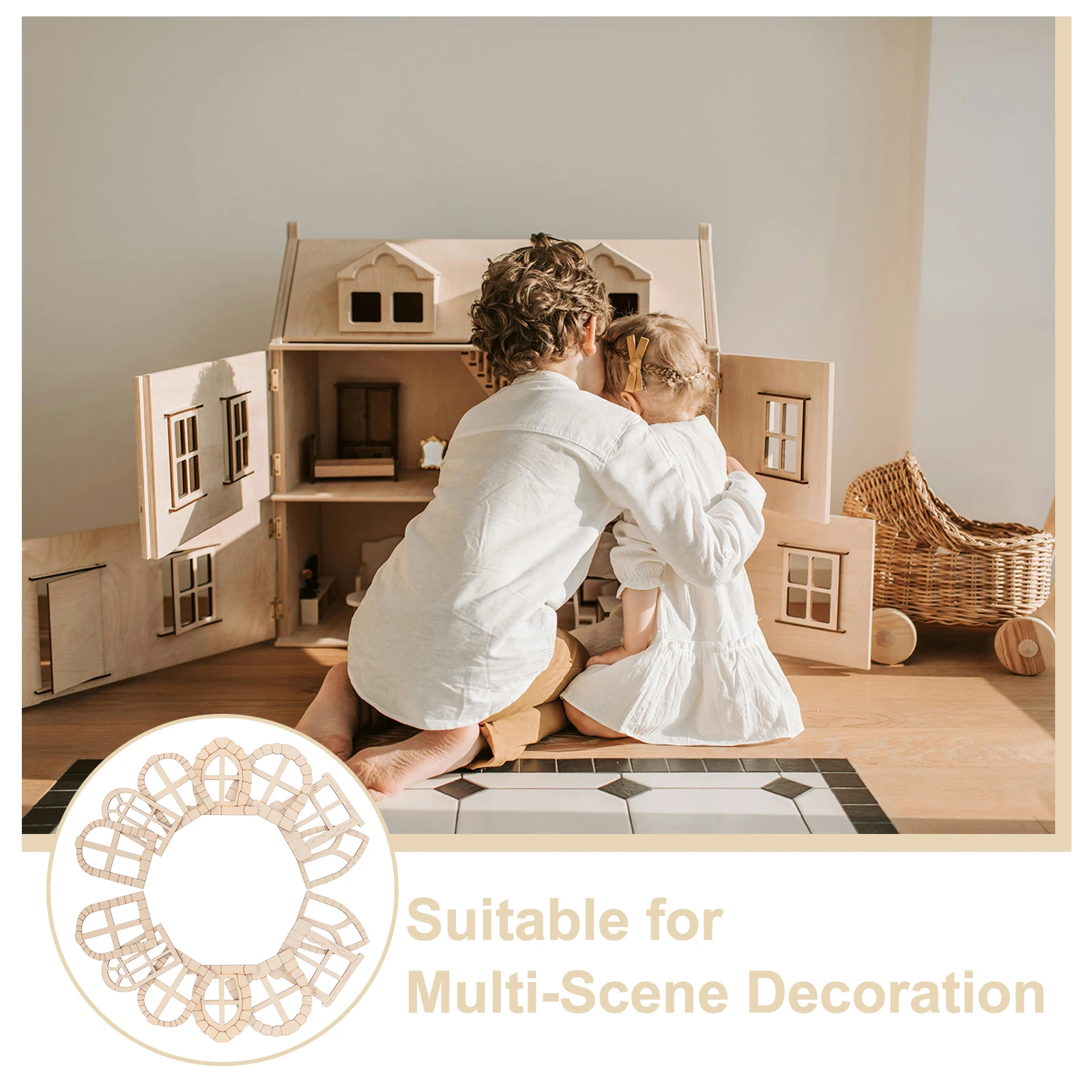 

50pcs Miniature Wooden Garden Doors Windows Fairy Door Set Unfinished Diy paintable Crafts Mini House Window Balcony Accessories