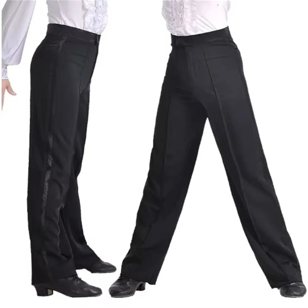 Professionele Mannen Zwarte Latin Dance Broek Jongens Volwassen Satijn Ballroom Dans Broek Salsa Tango Rumba Samba Cha Cha Latin Broek
