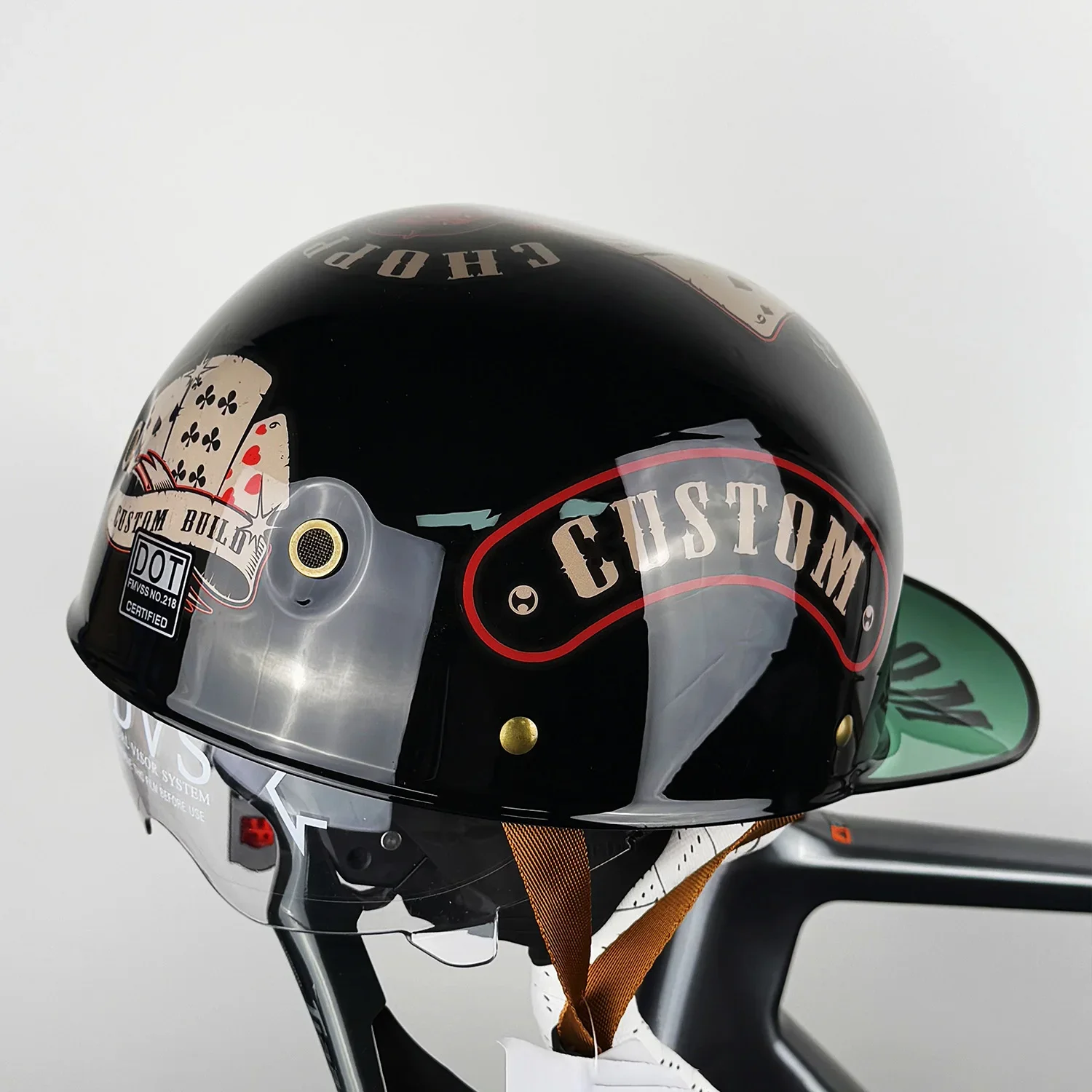 Retro Half Face Motorcycle Helmet with Transparent Inner Lens - Vintage Style for Harley & E-Scooters | Lightweight Comfortable