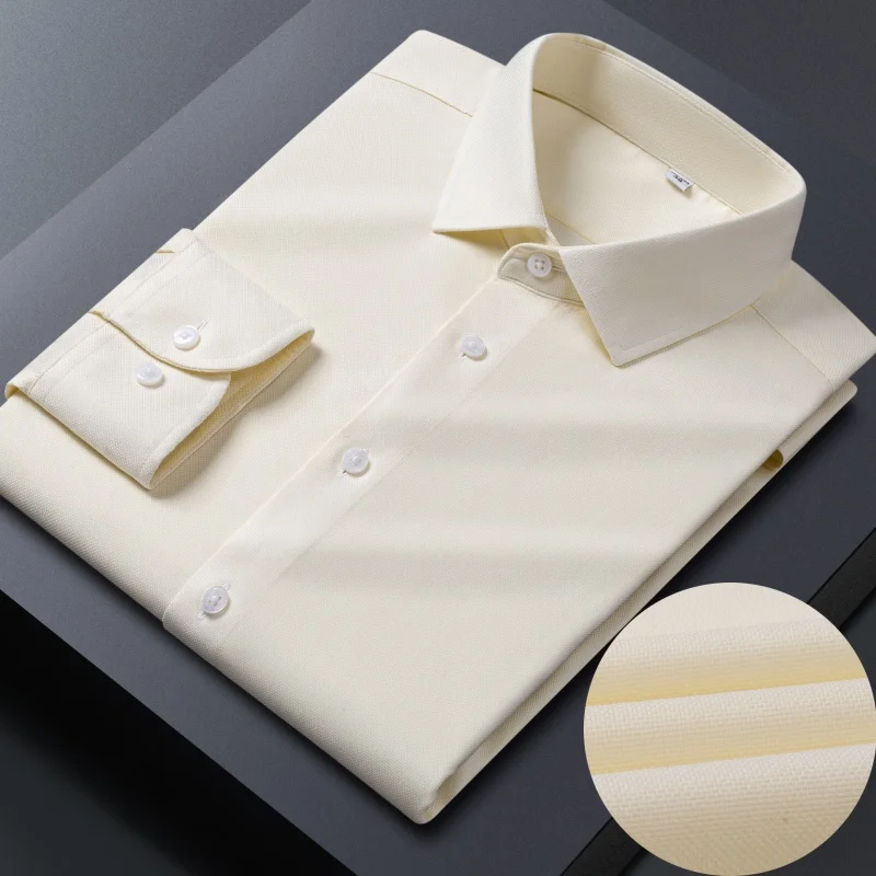 Sem vestígios camisas masculinas de manga longa 8xl fibra de bambu camisas masculinas de manga longa camisa casual trabalho azul camisa branca anti-rugas