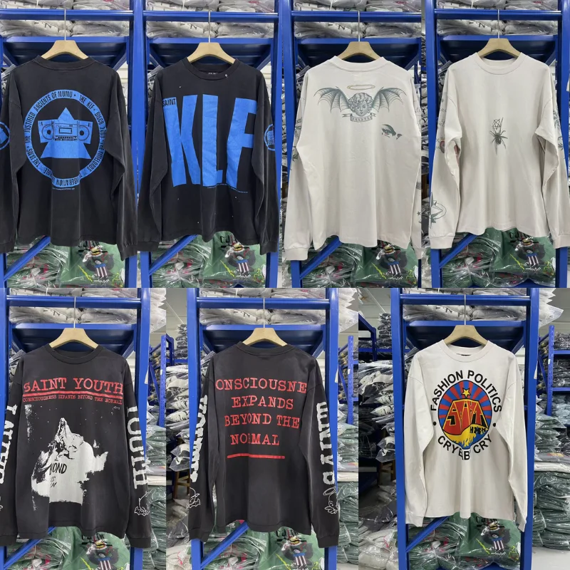 

2025SS SAINT футболки с длинными рукавами высокого качества модный принт хип-хоп мужские и женские футболки с графическим рисунком уличная одежда
