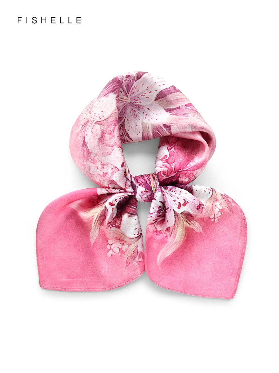Pink lily natural silk scarf smooth for women 100% silk scarf lady hijab square scarves female wrap tie shawl 50cm gifts