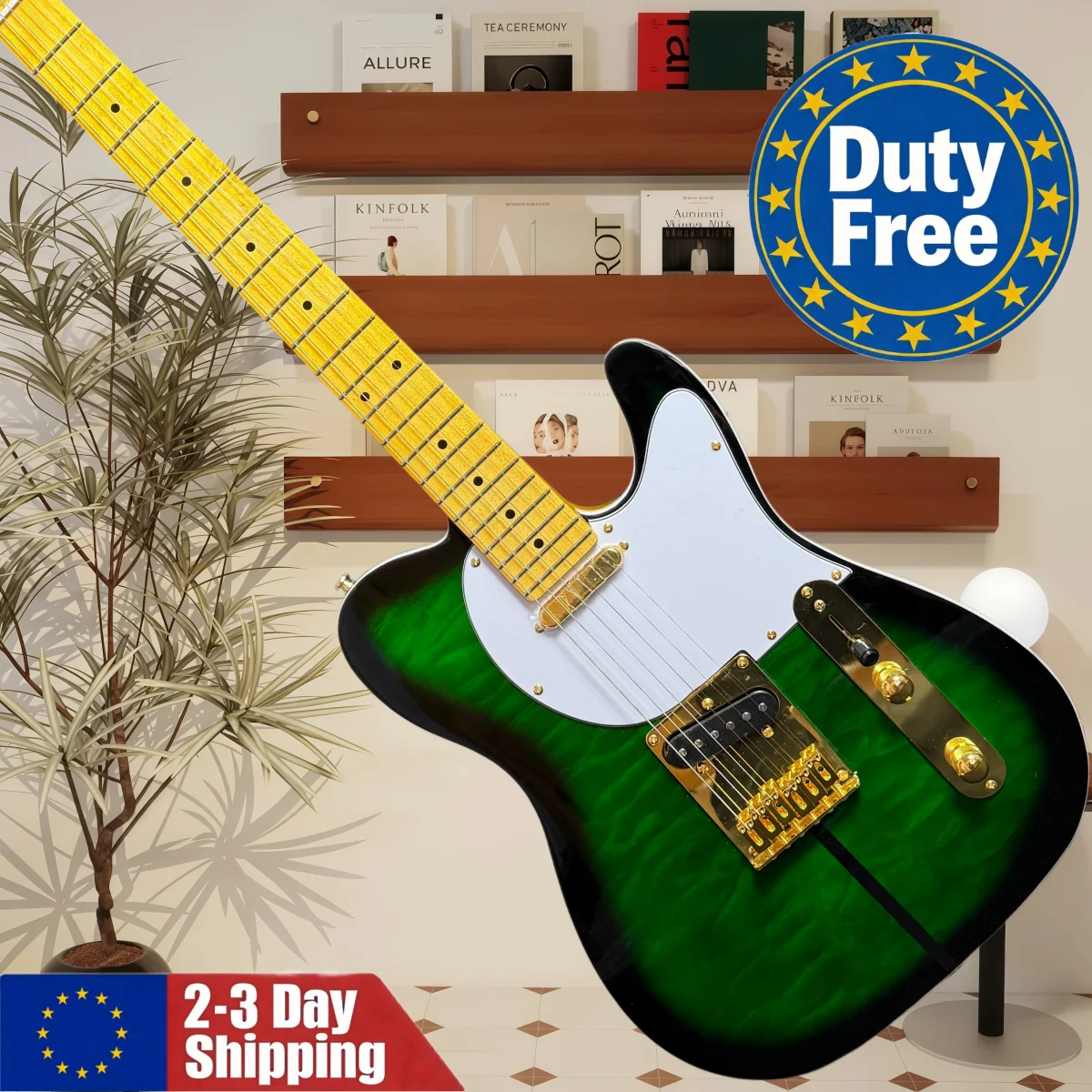 Deutsche Sofort Lieferbare Rockgitarre Grün Fester Steg S-Tonabnehmer Ahornhals Praktisches Geschenk für Musikalische Lernaktivitäten