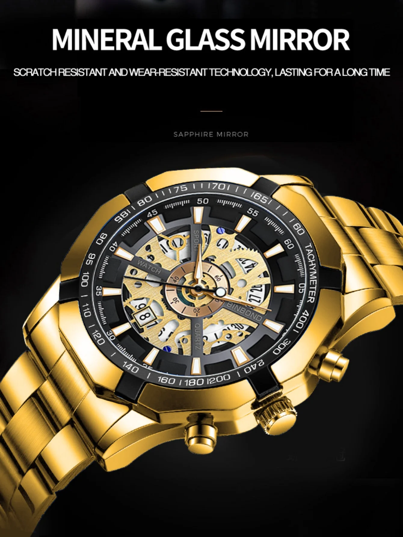 Men's Wristwatch Waterproof Classic Business Watch Rhinestone Calendar Date Function Watch Stainless Steel Strap Gift 102