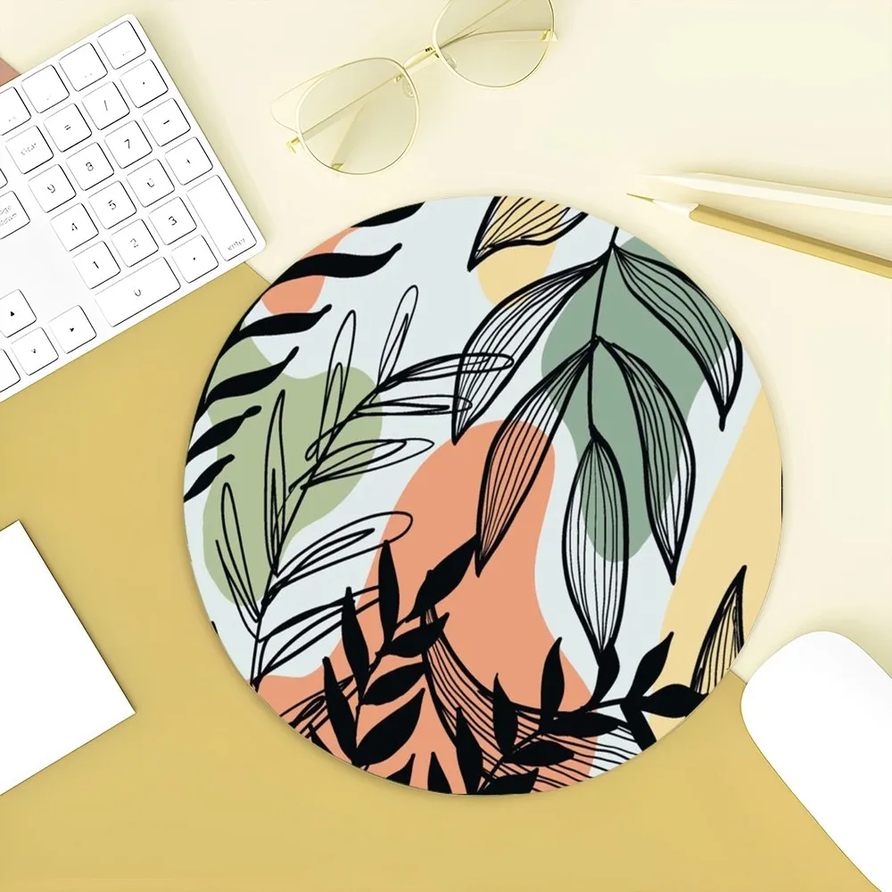 Palm Tree Leaf Mousepad Round Custom Skin Desktop Desk Mat Kawaii Gaming Accessories Students Writing Pad Mouse Pad