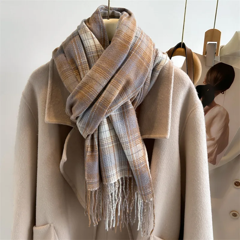 New Korean Plaid Scarf Autumn Winter Women Warm Shawl Men Cashmere Tassel High Quality Scarves Female Fashion Casual Warm Wraps