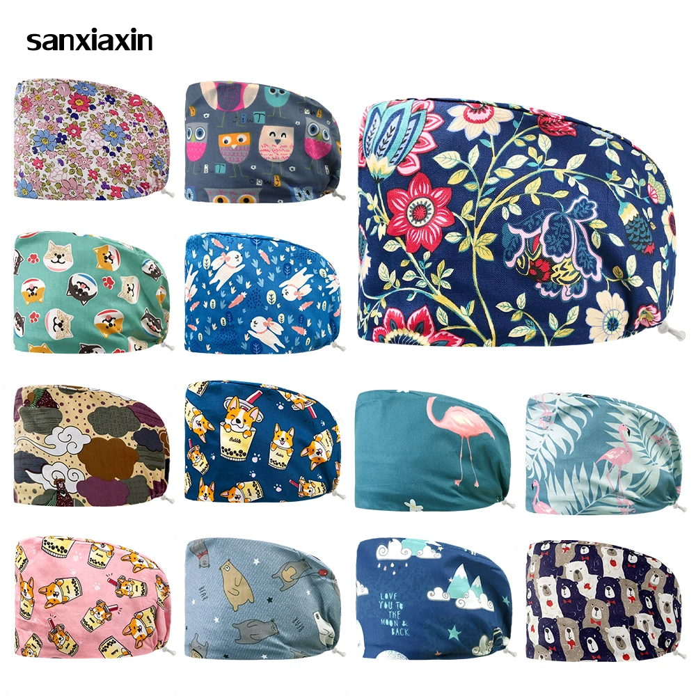 Flower Print Work Headwear Unisex Surgical Anesthesiologist Scrub Caps Medical Hats Hospital Nurse Doctor Headwear Nursing Hats