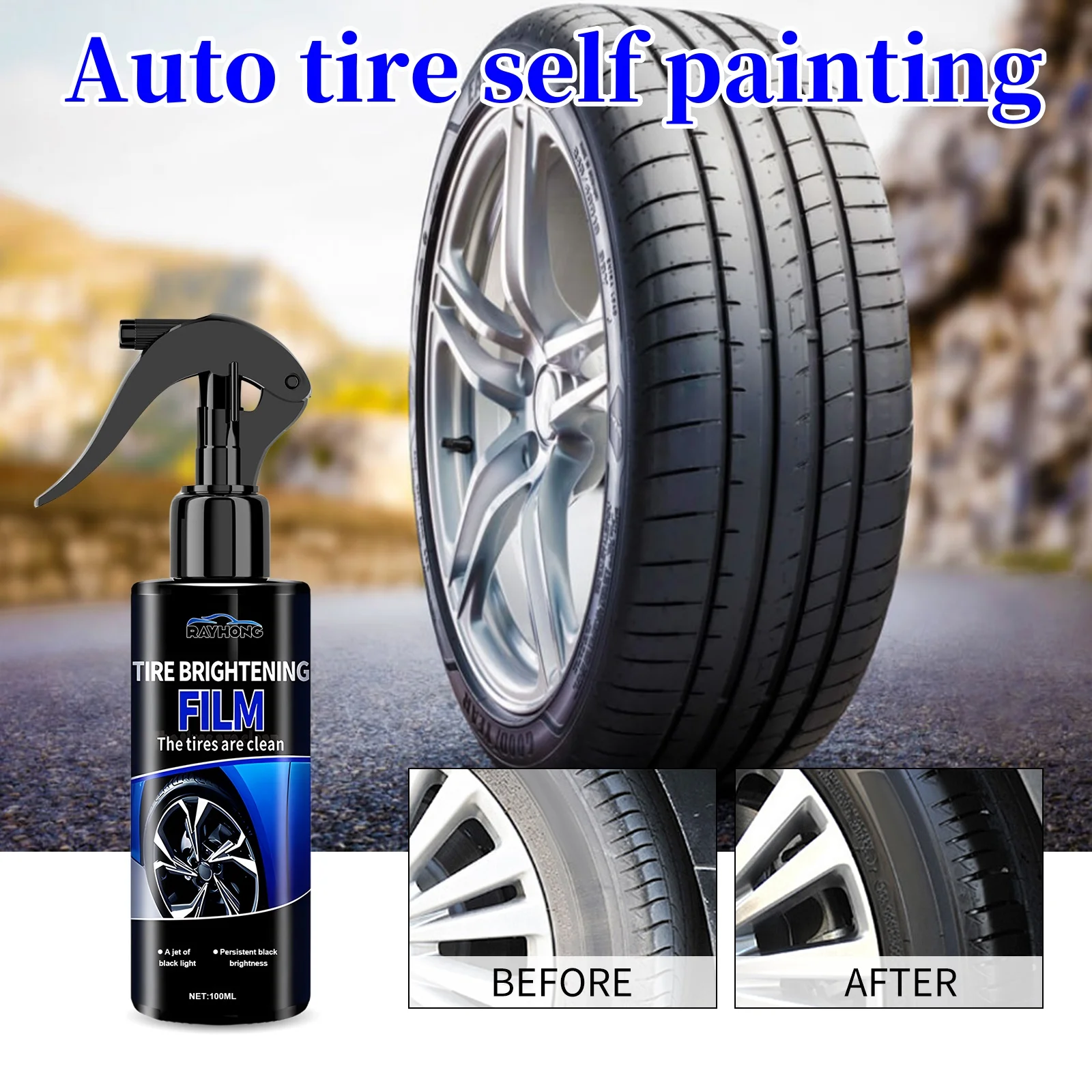 Tire Coating Spray High Gloss Hydrophobic Sealant Wax Car Wheel Polishing Brightener Auto Care Re-Black Tire Refurbishing Agent