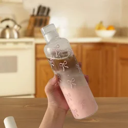 500ML Kawaii Bow Plastic Water Bottle With Time Scale Transparency Plastic Water Cup Outdoor Sports School Drinking Water Bottle